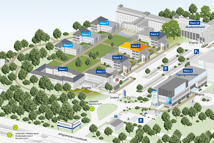 Übersicht Campus mit Hervorhebung von Haus 5